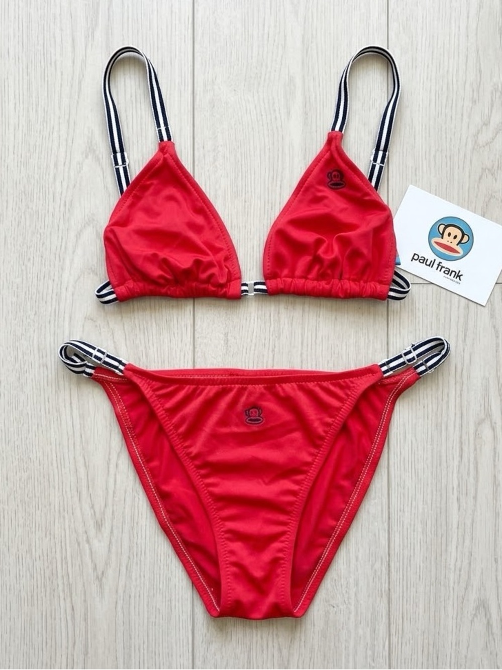 Paul Frank Vintage Red Striped String Bikini Set Women’s Small Y2K Swimwear